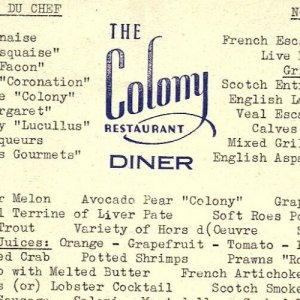 1955 THE COLONY RESTAURANT VINTAGE DINER MENU  Z5471