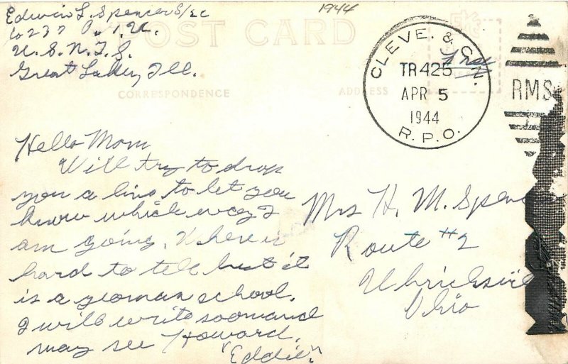 1944 Great Lakes Illinois Abandon Ship Dill US Naval RPPC Postcard 25-10114