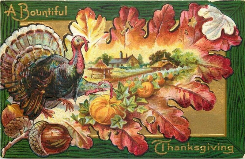 Thanksgiving, Turkey, Country Homes, Pumpkin, Acorn, Embossed