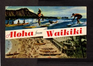 HI Aloha From Waikiki Beach Surfing Surfers Honolulu Hawaii Postcard