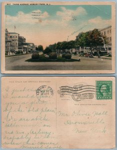 ASBURY PARK N.J. THIRD AVENUE 1920 ANTIQUE POSTCARD