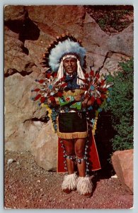 Native American in Full Dress Costume  Broken Bone Nebraska  Cancel  Postcard