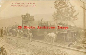 NY, Richmondville, New York, RPPC, D & H Railroad Train Wreck, Cars Piled Up 