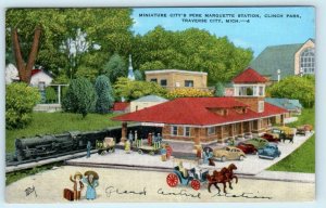 TRAVERSE CITY, Michigan ~ Miniature City PERE MARQUETTE Station 1940s Postcard