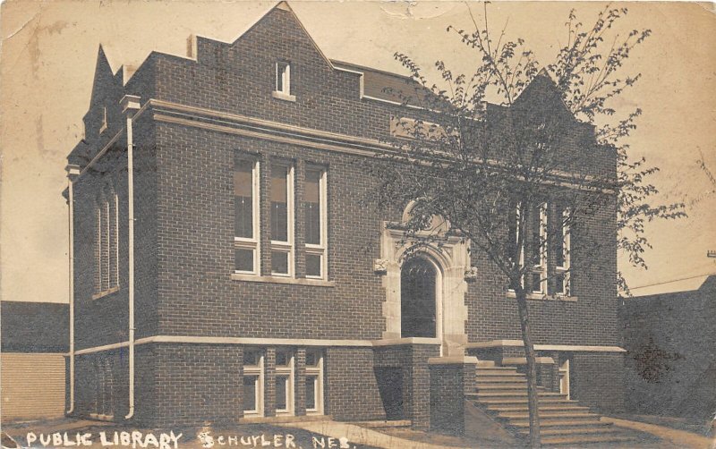 F56/ Schuyler Nebraska RPPC Postcard 1913 Public Library 