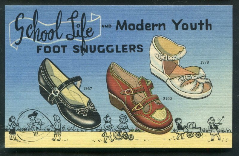 C W marks Shoe Co Chicago IL School Life Foot Snugglers Advertising postcard