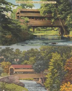 (2 cards) The Old Covered Bridge - Valley Forge PA, Pennsylvania - Linen