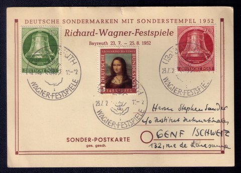 1952 Germany GDR Richard-Wagner Festspiele 3 Stamps With Mona Lisa Litho..
