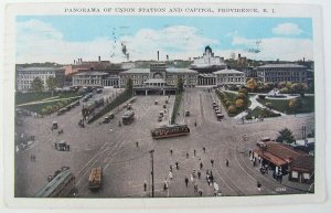 VINTAGE 1930 POSTCARD PANORAMA OF UNION STATION & CAPITOL PROVIDENCE RI railway