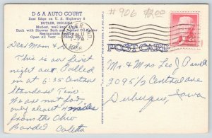 Butler Indiana~D&A Auto Court~Cottage Cabins~Roadside Motel Route 6~1956 Linen 