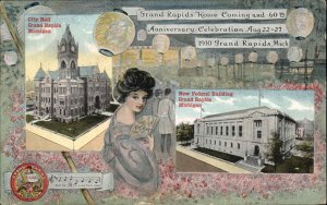 Grand Rapids MI Art Nouveau Beautiful Woman 1910 Anniv Celebration Postcard