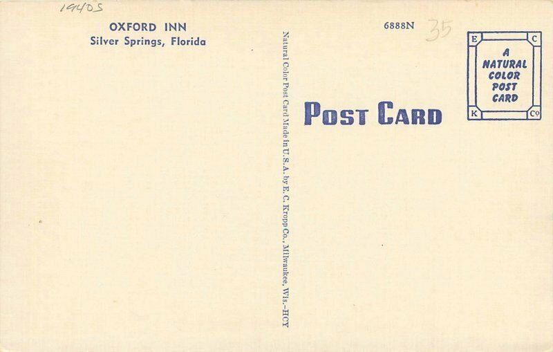 Oxford Inn Silver Springs Florida Postcard 1940s roadside Kropp linen 20-2610