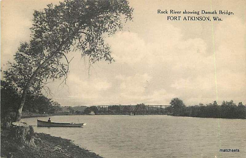 FORT ATKINSON, WISCONSIN Rock River Damuth Bridge 4942 postcard