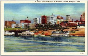 Riverfront Levee To Business District Memphis Tennessee Boats Building Postcard