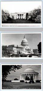 3 RPPC Postcards WASHINGTON D.C. ~ WHITE HOUSE, Capitol & Jefferson Memorial