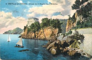 Italy sail & navigation themed postcard Paraggi castle sailing vessel coast