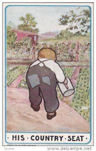 Boy watering his garden, Patches on his overalls, His Country Seat, PU-1911