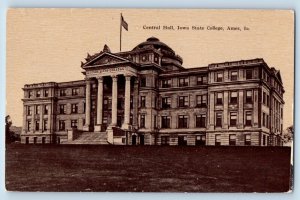 Ames Iowa Postcard Central Hall Iowa State College Exterior 1910 Vintage Antique