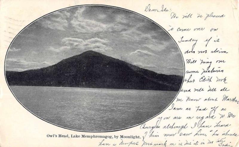 Owls Head Maine Lake Memphremagog Moonlight Antique Postcard K83520