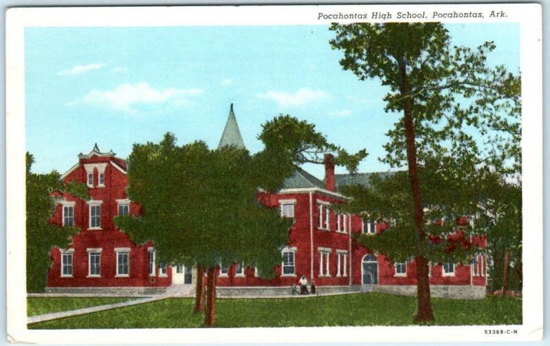 POCAHONTAS, Arkansas AR   POCAHONTAS HIGH SCHOOL c1940s Linen Curteich  Postcard