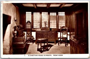 1933 Elizabethan House Plymouth England Front Room Real RPPC Posted Postcard