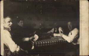 Playing Card Game Around Table c1910 Real Photo Postcard