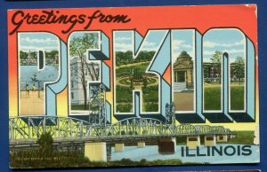 Pekin Illinois il large letter letters old linen postcard