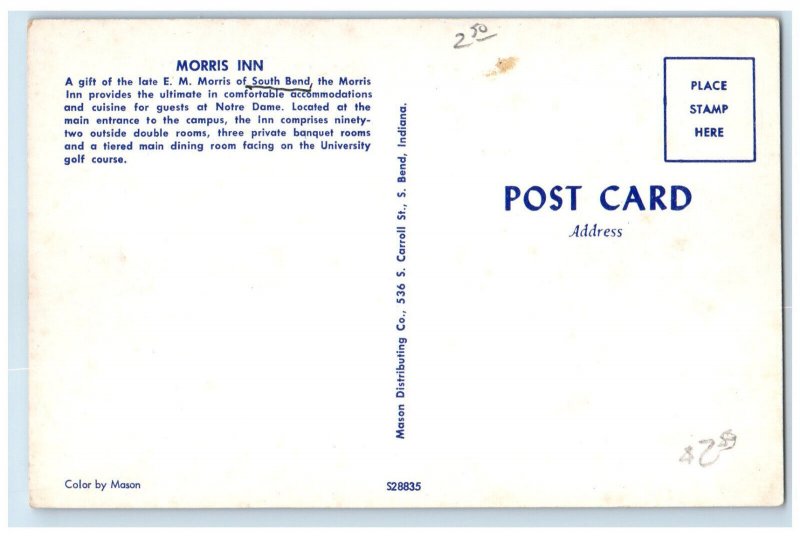 c1950' Morris Inn Gif of Late EM Morris at South Bend Indiana IN Postcard