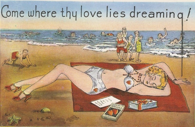 Lady lies dreaming in Laguna Beach, Florida Vingtage American Greetings PC