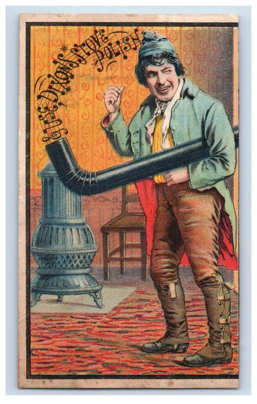 1884 2 Part Folder Card Dixon's Stove Polish Comical Man & Child F136