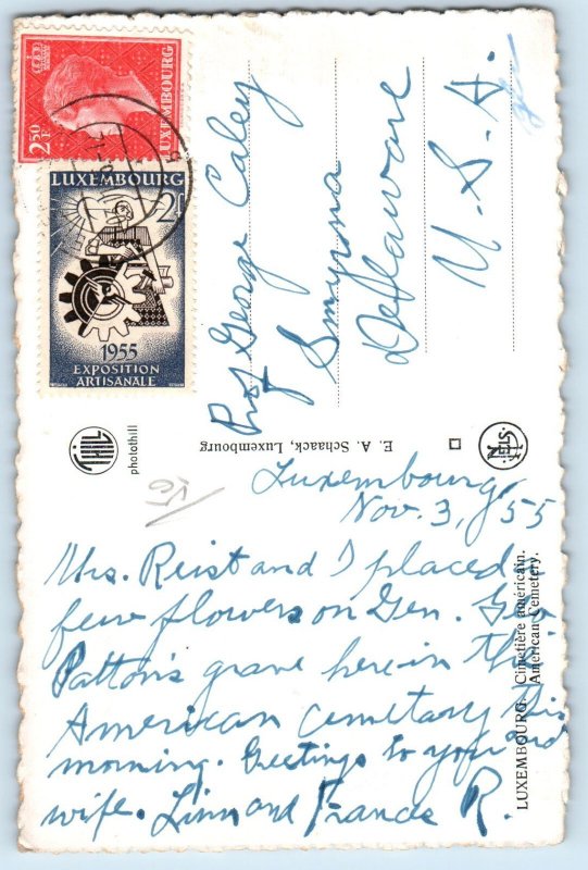 Luxembourg Postcard American Cemetery Cross in Graveyard 1955 Vintage