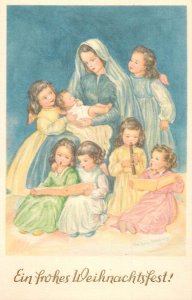 Holidays & celebration friendship greeting drawn children Christmas flute