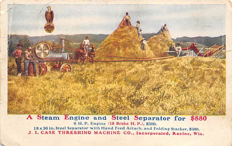 Steam Engine and Steel Separator Racine, Wisconsin, USA Farming 1910 