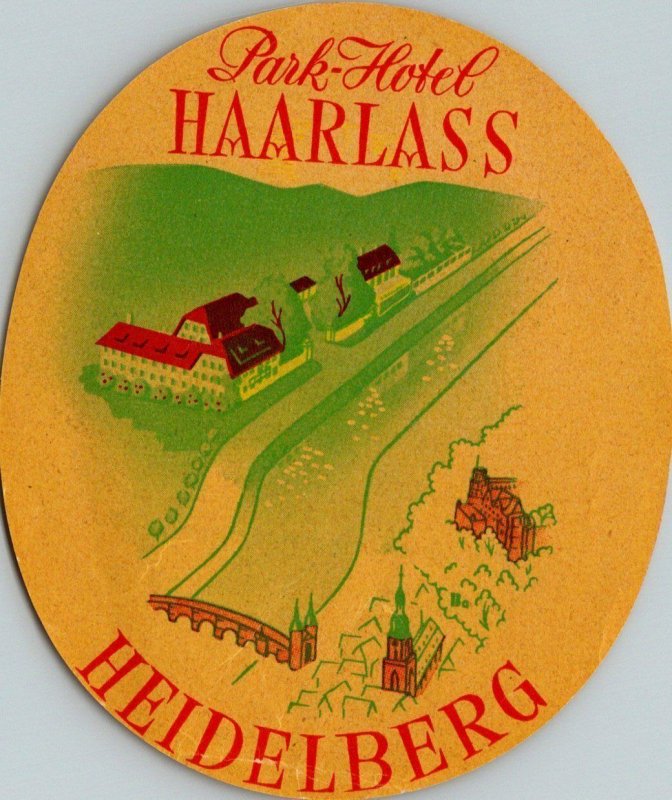 Germany Heidelberg Park Hotel Haarlass Vintage Luggage Label sk4812