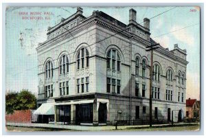 Rockford Illinois IL Postcard Sera Music Hall Building Scene Street 1909 Antique