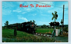 STRASBURG, PA~STEAM RAILROAD TRAIN at Crossing c1960s Lancaster County Postcard