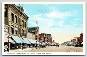 Winfield Kansas~Main Street @ Eighth~Market~State Bank~Bicycles~1920s Autos 