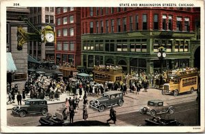 Vtg Chicago IL State & Washington Streets Busy Street View 1920s Postcard