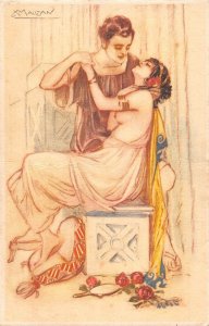 Love Romance Art by Mauzan Bucolic Roman Style Couple Semi-Nude postcard C330