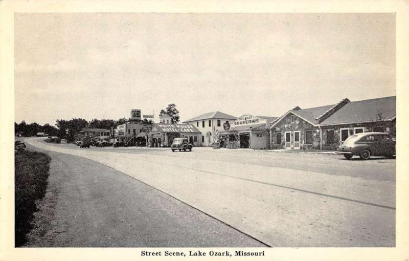 Lake Ozark Missouri Street Scene Store Fronts Antique Postcard K59604