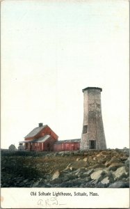 View of Old Scituate Lighthouse, Scituate MA Vintage Postcard E66