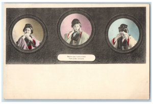 c1905 Mother Covering Mouth Hear No Evil See No Evil Monkeys Japan Postcard