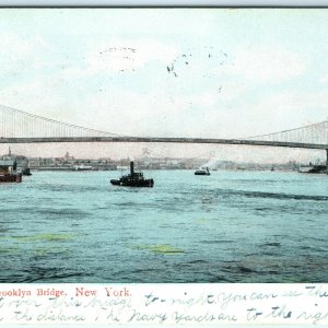 1907 Brooklyn Bridge, New York City Suspension Steam Boat Litho Hand Colored A18