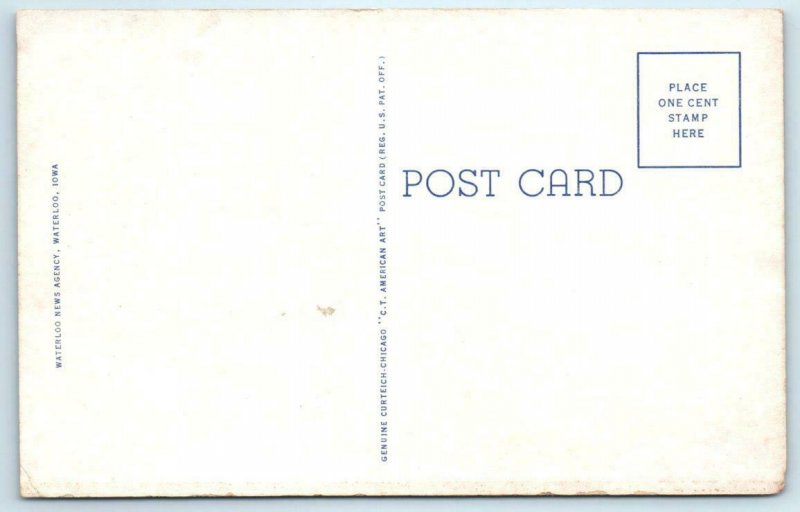 2 Postcards WATERLOO, IOWA ~ Blackhawk County COURT HOUSE, HIGH SCHOOL c1940s