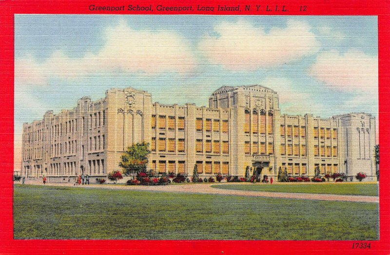 Greenport School, Greenport, Long Island, New York, Early Linen Postcard, Unused