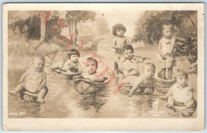 c1910s French Cute Babies RPPC Collage Manipulated Photo Watermelon Cabbage A192