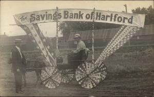 Hartford Savings Bank Parade Wagon - Iowa Written on Back Real Photo Postcard