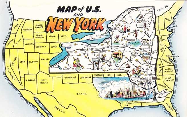 Map of New York over Map of the United States / HipPostcard