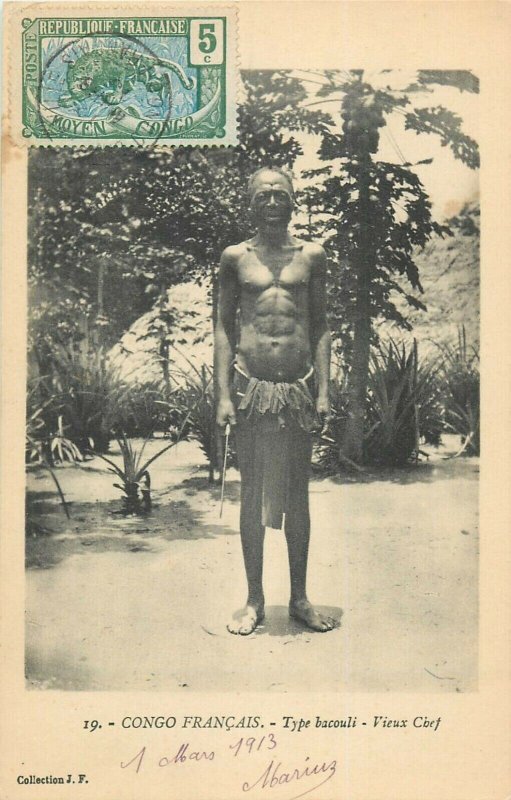 French Congo Bacouli native ethnic type old chief 1913 