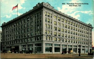 Vtg Postcard 1910s San Diego CA California Spreckles Theater Building Unused